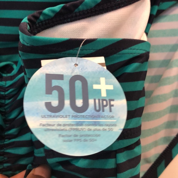 NWT!Beach bump green/navy striped tankini swimsuit - Picture 5 of 10